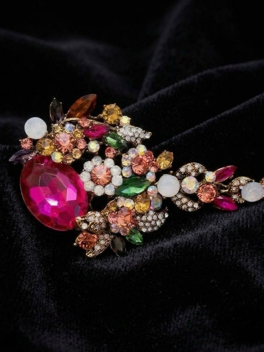 Aratta Fuchsia Multicolor Crystal Floral Brooch - Women Jewelry